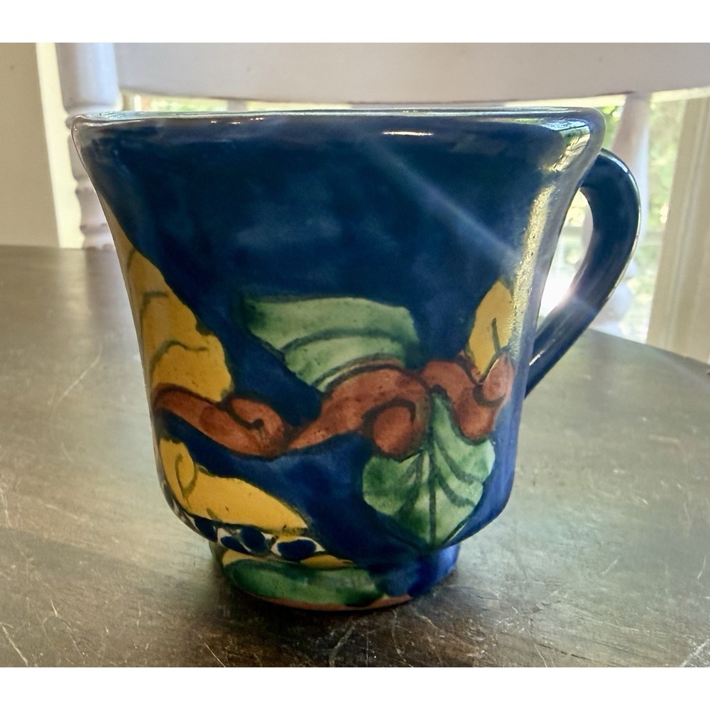 Talavera Mexican Art Pottery Coffee Cup Mug Signed  Handcrafted Crown